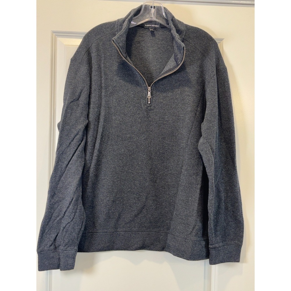 Banana Republic Sweater Mens XL Gray Tight Knit Mock Neck 1/4 Zip Winter Outdoor
